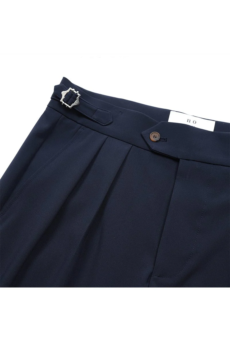 Navy Oxford Pleated Shorts - Image 9